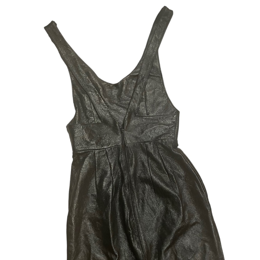 Black Genuine Leather Bodycon Midi Dress - Picture 5 of 11